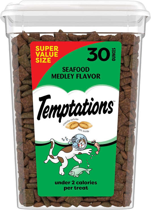 Cat Treats, Classic Crunchy and Soft Cat Treats, Seafood Medley Flavor, 30 Oz. Tub