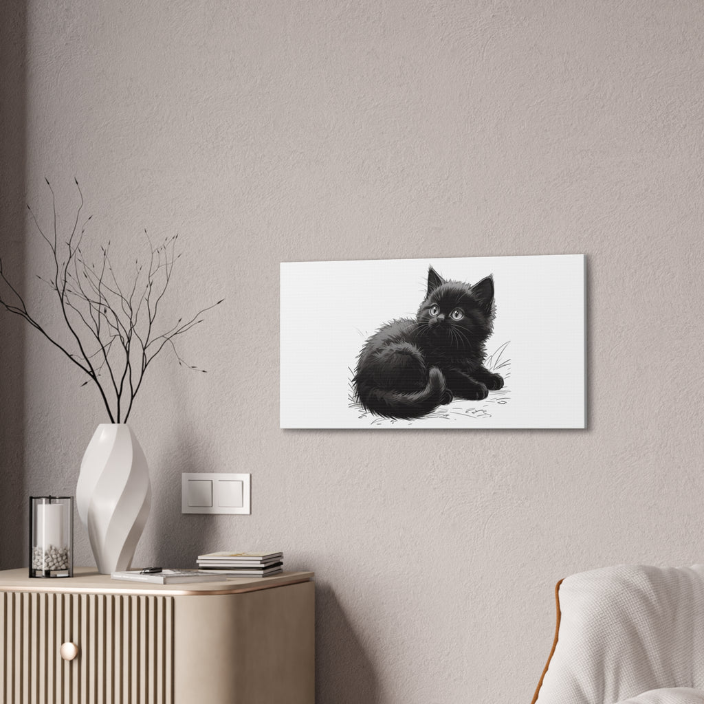 Black Kitten Illustration Canvas Stretched | Cute Cat Wall Art- Nursery & Kids room Decor, Twixie Collection- Bestie Best