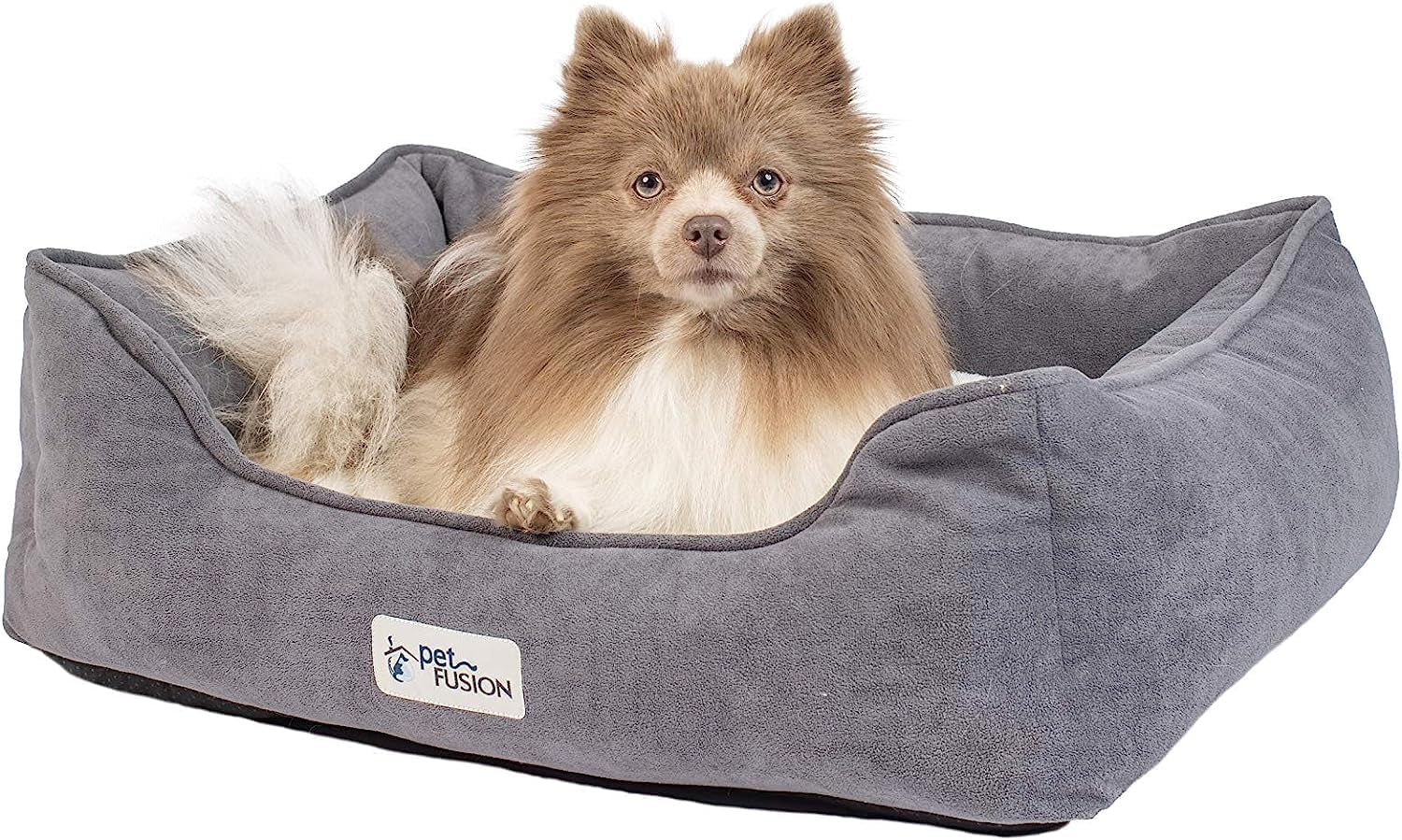Calming Cuddler Dog & Cat Bed | Anti-Anxiety Dog Bed for Medium Dogs & Cats | Loose Blanket Promotes Burrowing (Dogs) & Kneading (Cats) | Certipur-Us Memory Foam | Grey/Ivory