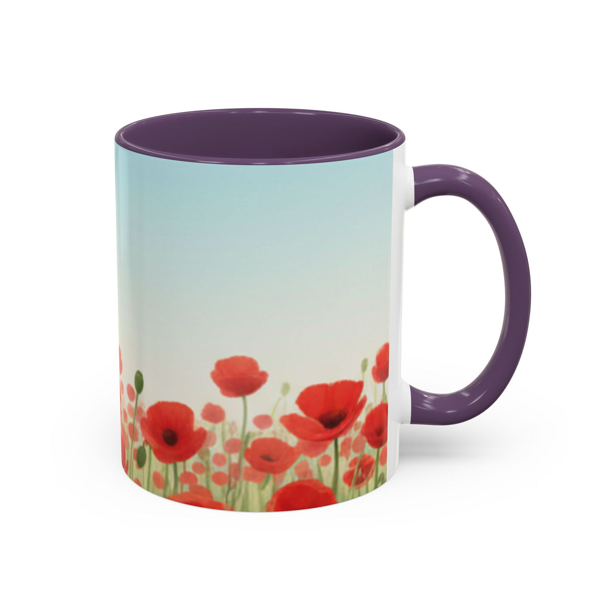 Poppy Field Accent Coffee Mug — Floral 11/15oz Ceramic Morning Cup Bright Uplifting