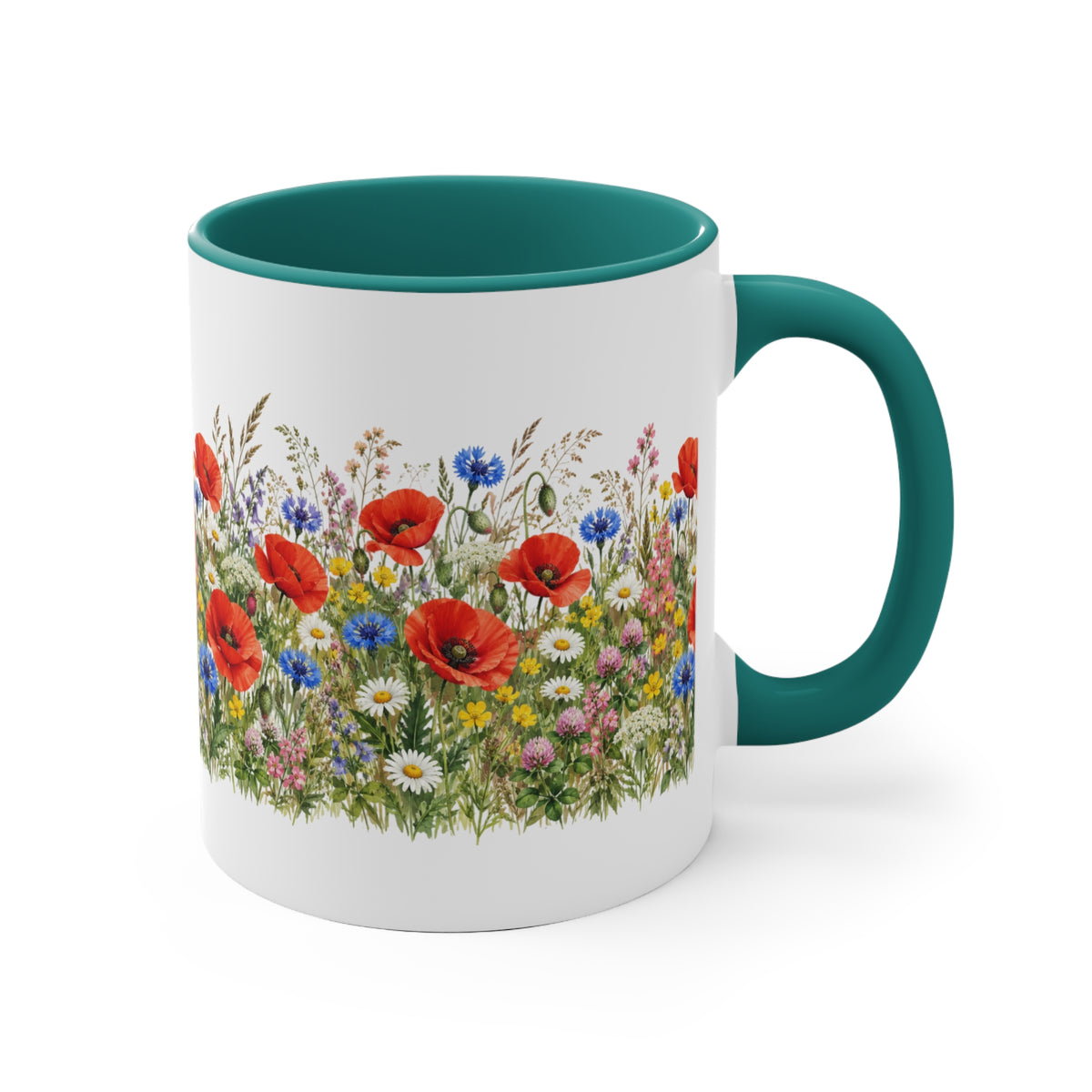 Wildflower Poppy Meadow Mug | Red Accent 11oz Ceramic