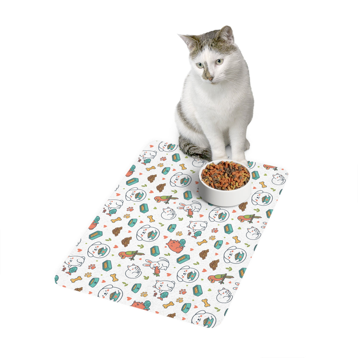 Cute Pet Pattern Pet Food Mat | Cat Dog Bird Rabbit Food Mat 12x18