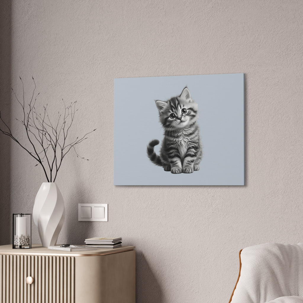 Gray Tabby Kitten Illustration Canvas- Bestie Best Decor Collection- Sage Collection