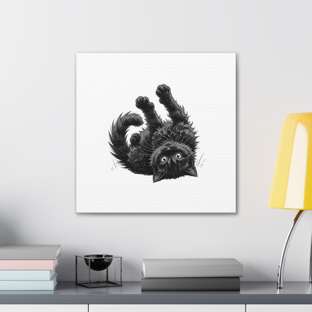 Playful Fluffy Black Kitten Canvas- Twixie Collection- Bestie Best Decor Collection