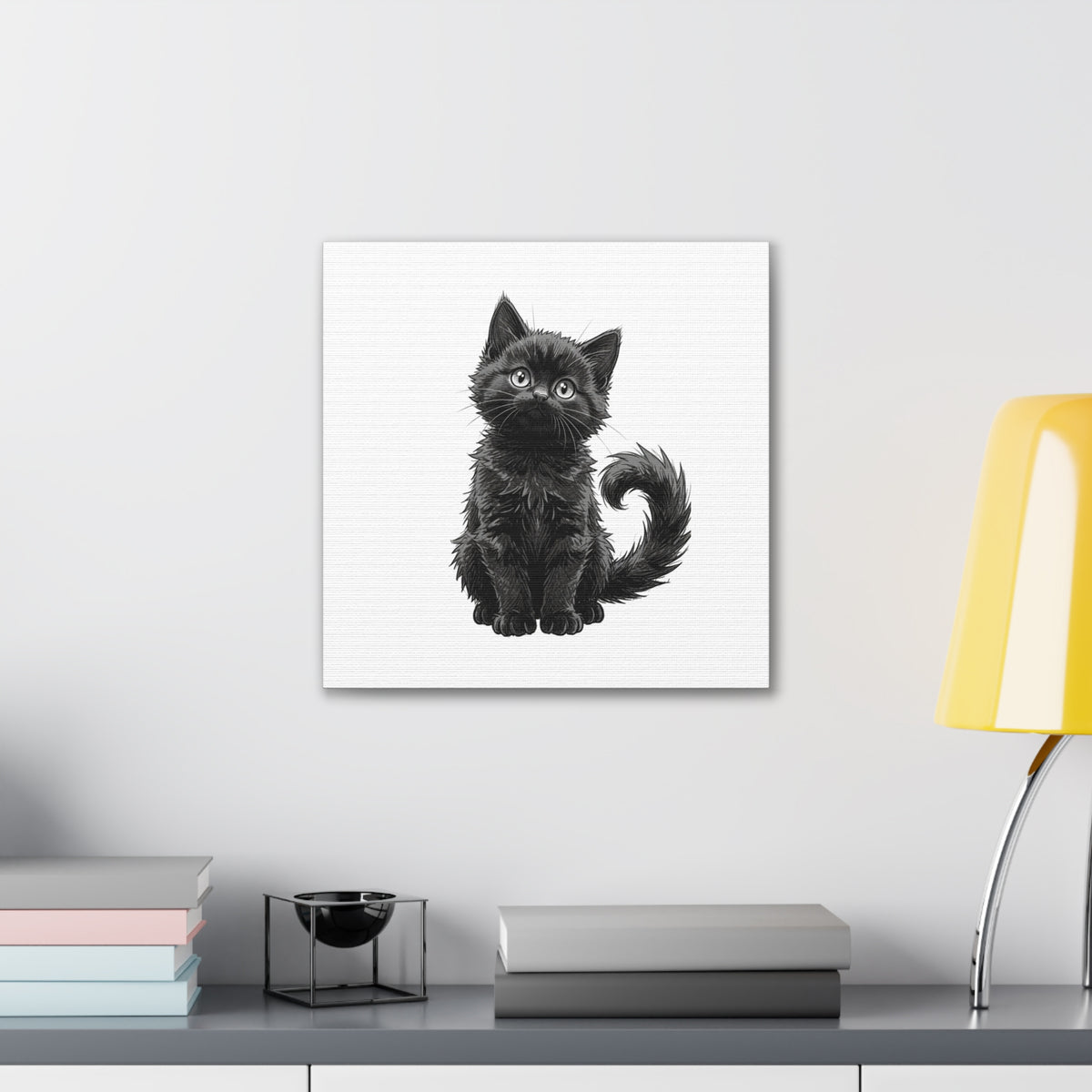 Adorable Fluffy Black Kitten Illustration Canvas- Twixie Collection- Bestie Best Decor Collection