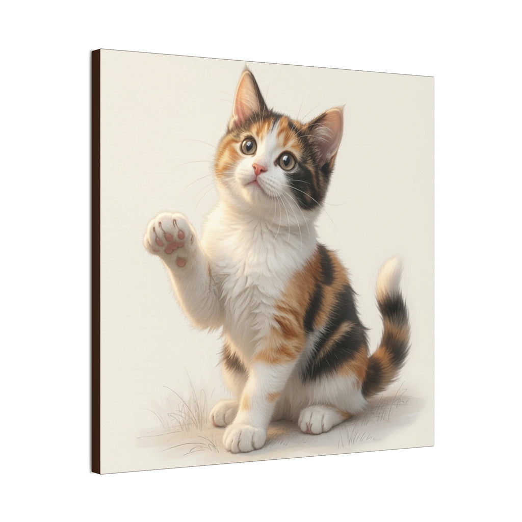 Calico Kitten Pawing Canvas Stretched Wall Art | 0.75" Nursery & Kids room Decor- Gloria Collection- Bestie Best