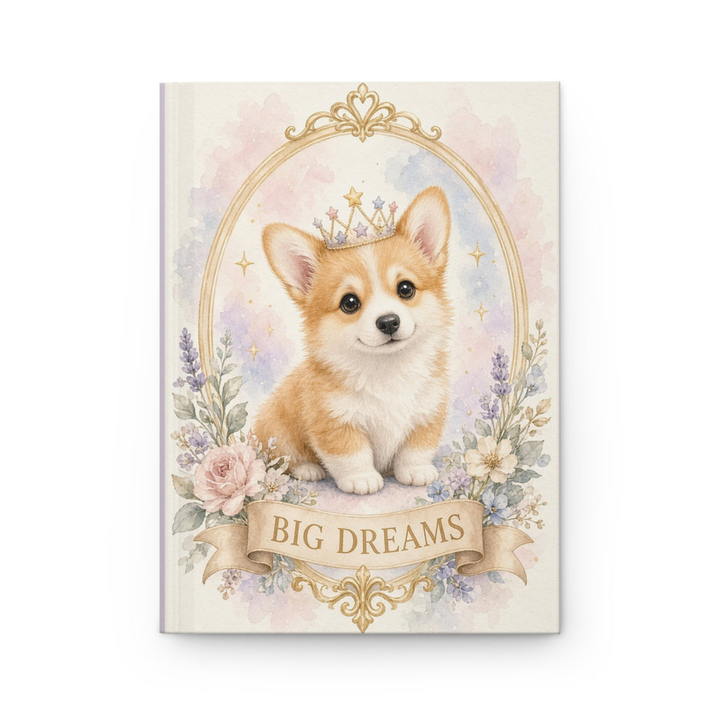 Royal Corgi Puppy with Crown Big Dreams Hardcover Journal | Cute Floral Notebook- Bestie Best Journal Collection