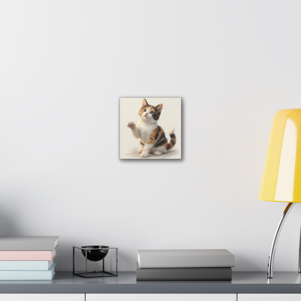 Calico Kitten Pawing Canvas Stretched Wall Art | 0.75" Nursery & Kids room Decor- Gloria Collection- Bestie Best