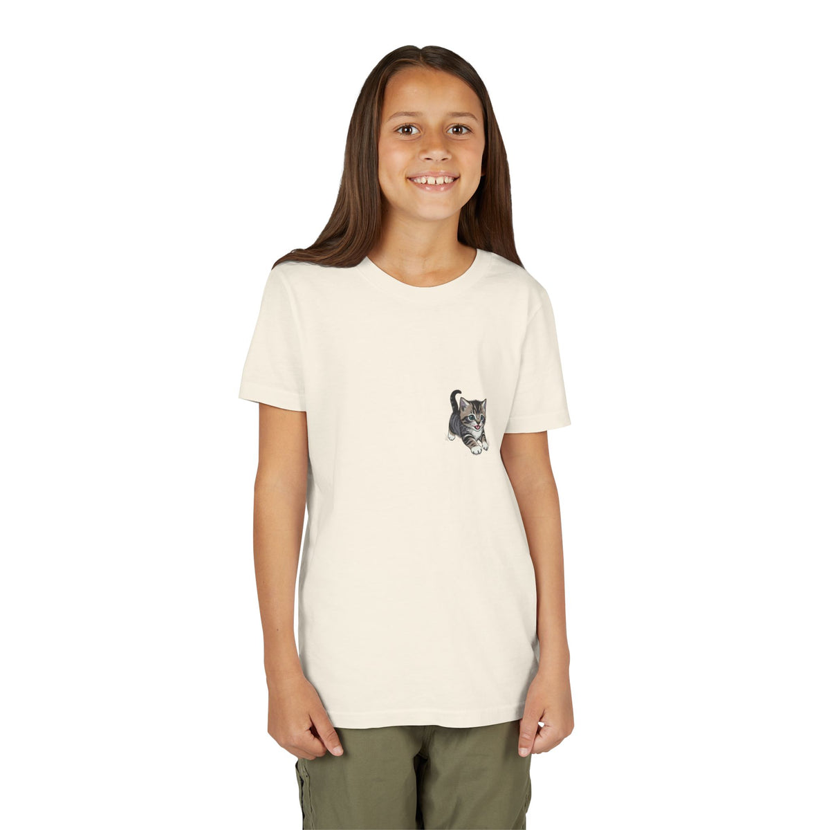Tiny Grey Tabby Kitten Tee | Kids Cat Shirt, Pocket-Style Kitty Design- Paloma Collection