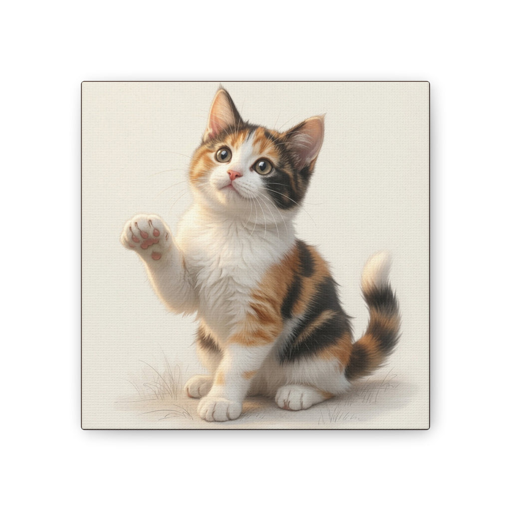 Calico Kitten Pawing Canvas Stretched Wall Art | 0.75" Nursery & Kids room Decor- Gloria Collection- Bestie Best