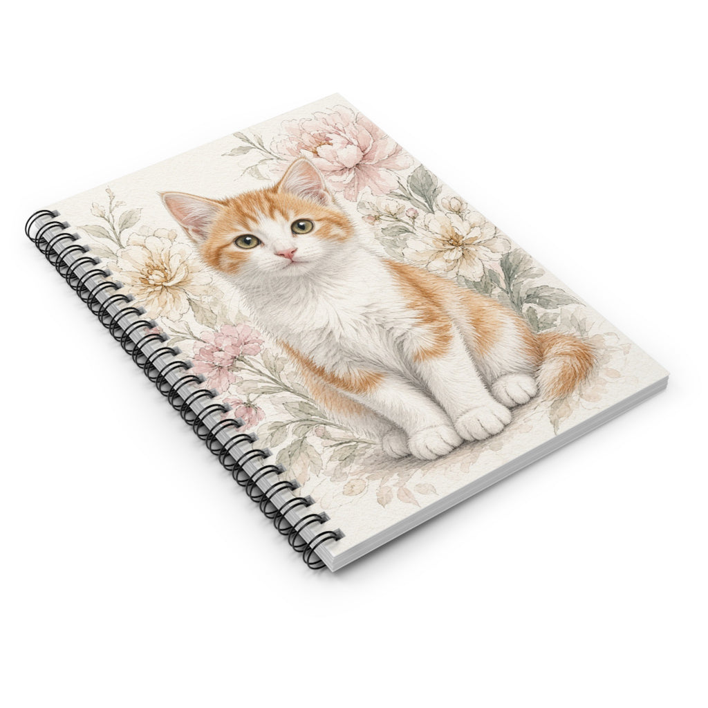 Orange  Kitten Floral Notebook | Spiral Ruled Journal- Vienna Bestie Best Collection