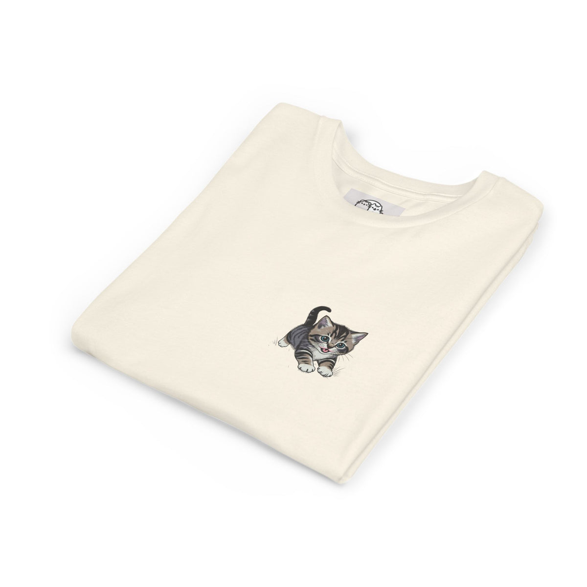 Tiny Grey Tabby Kitten Tee | Kids Cat Shirt, Pocket-Style Kitty Design- Paloma Collection