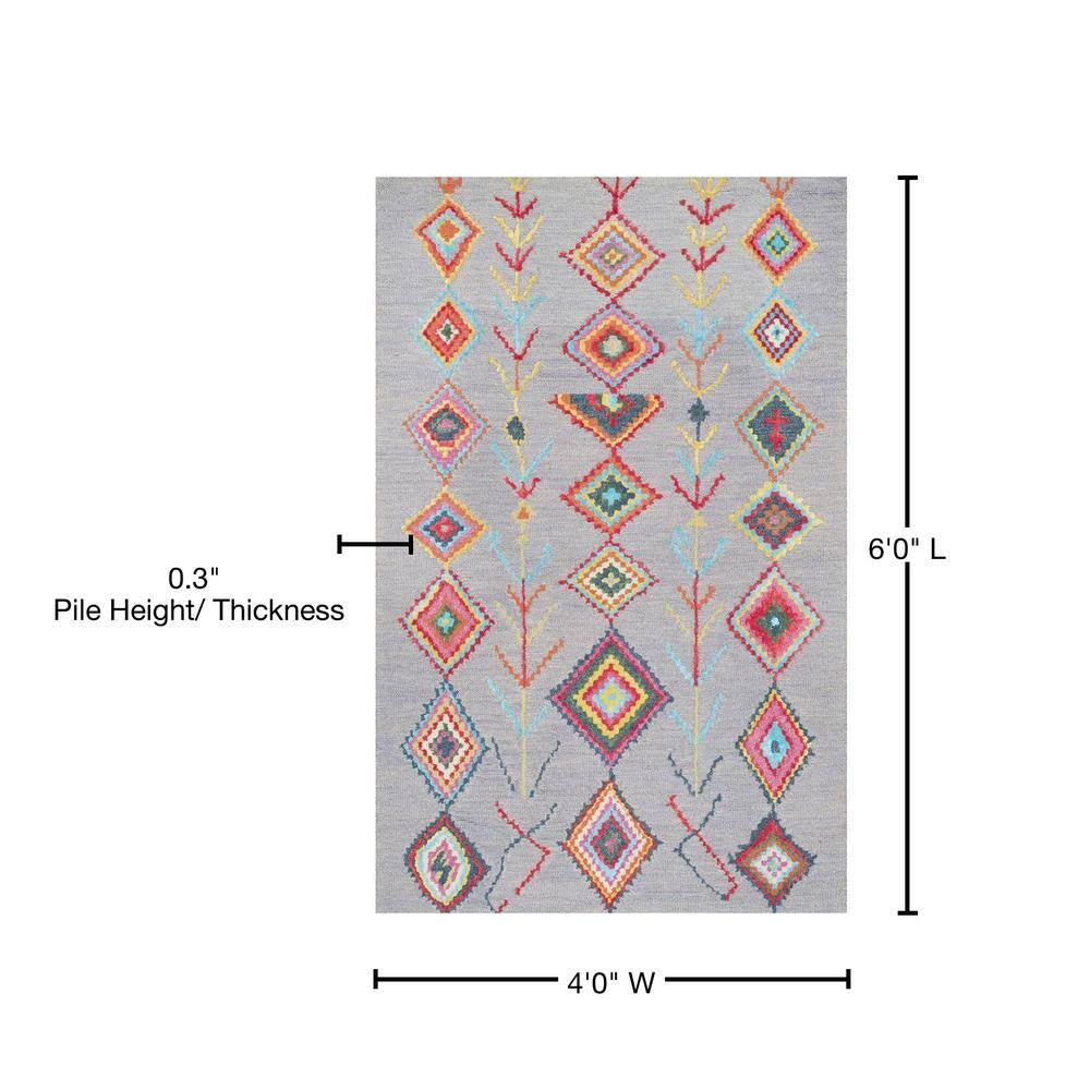 Belini Moroccan Southwestern Symbols Gray 4 Ft. X 6 Ft. Area Rug