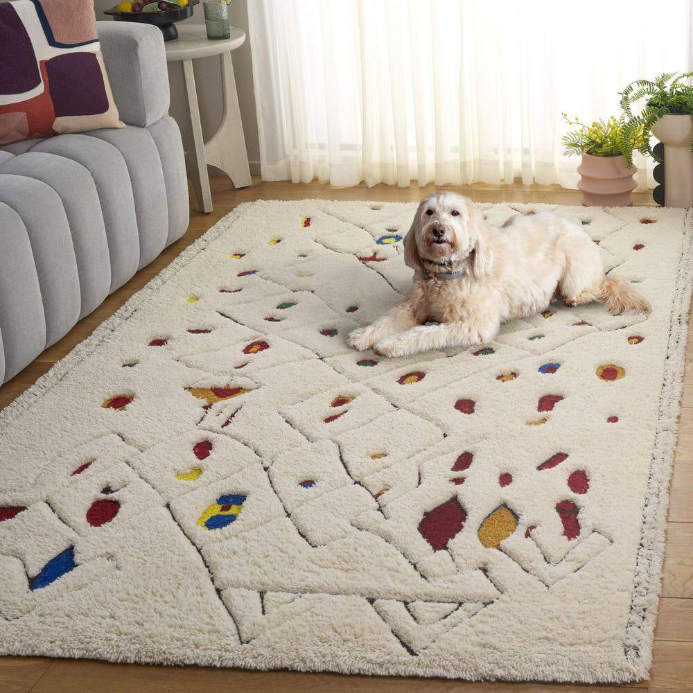 Casablanca Ivory/Red 3 Ft. X 5 Ft.High-Low Abstract Aztec Area Rug