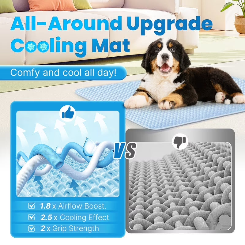 Dog Cooling Mat Breathable Cooling Pad for Dog Cats Washable Pet Cooling Mat for Indoor Outdoor Pets with Non-Slip Bottom Summer Heat Relief Portable Small, 28X22 Inch, Blue
