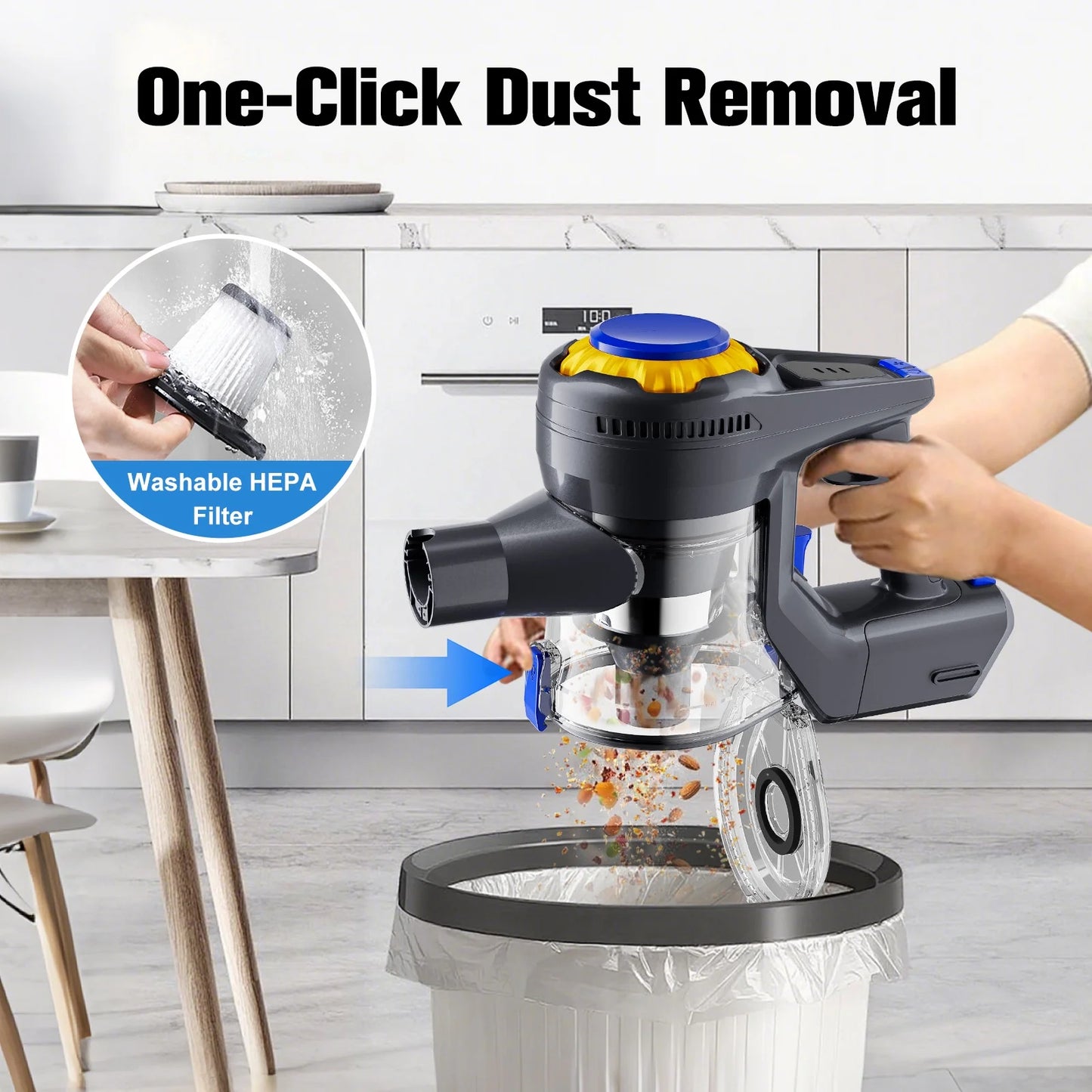 Cordless Vacuum Cleaner, 50Mins Runtime, Powerful Stick Vacuum 6*2600Mah Rechargeable Cordless Vacuum for Carpet, Tile, Pet Hair, Hardwood Floors, Blue