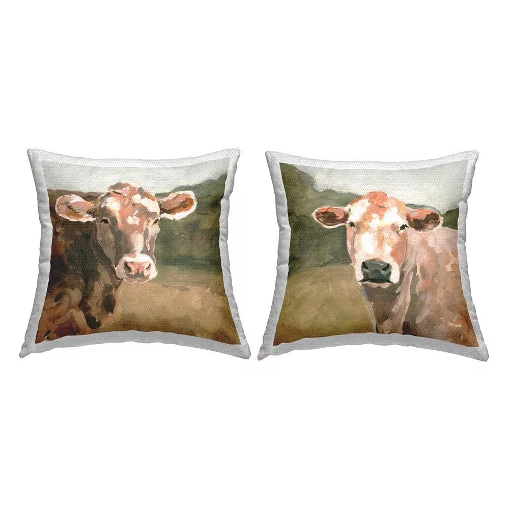 Traditional Farm Cows Brown Square Outdoor Throw Pillow 2-Pack