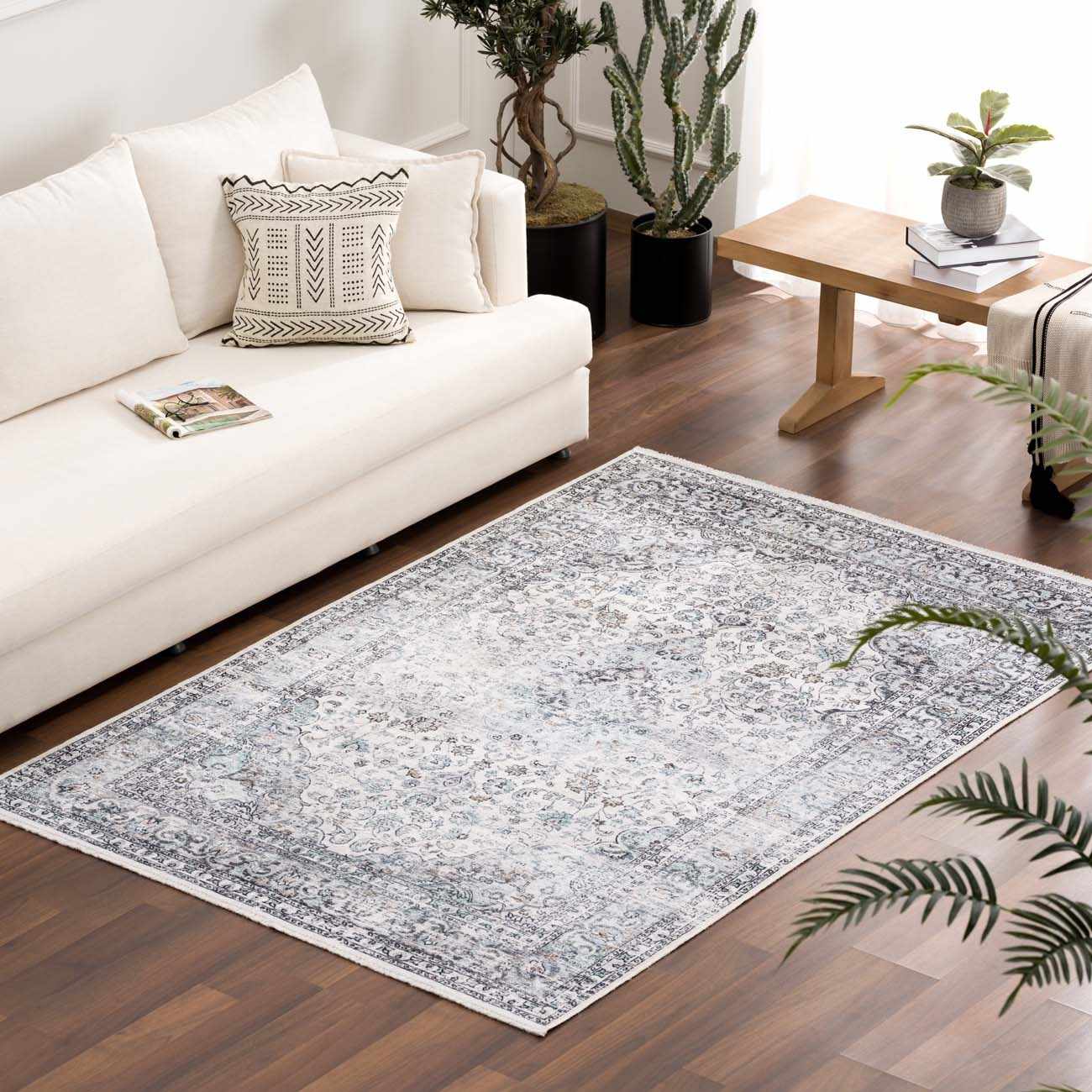 Light Blue Holi-4603 Washable Area Rug - Clearance