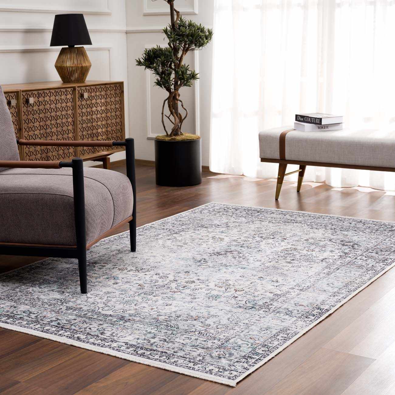 Light Blue Holi-4603 Washable Area Rug - Clearance