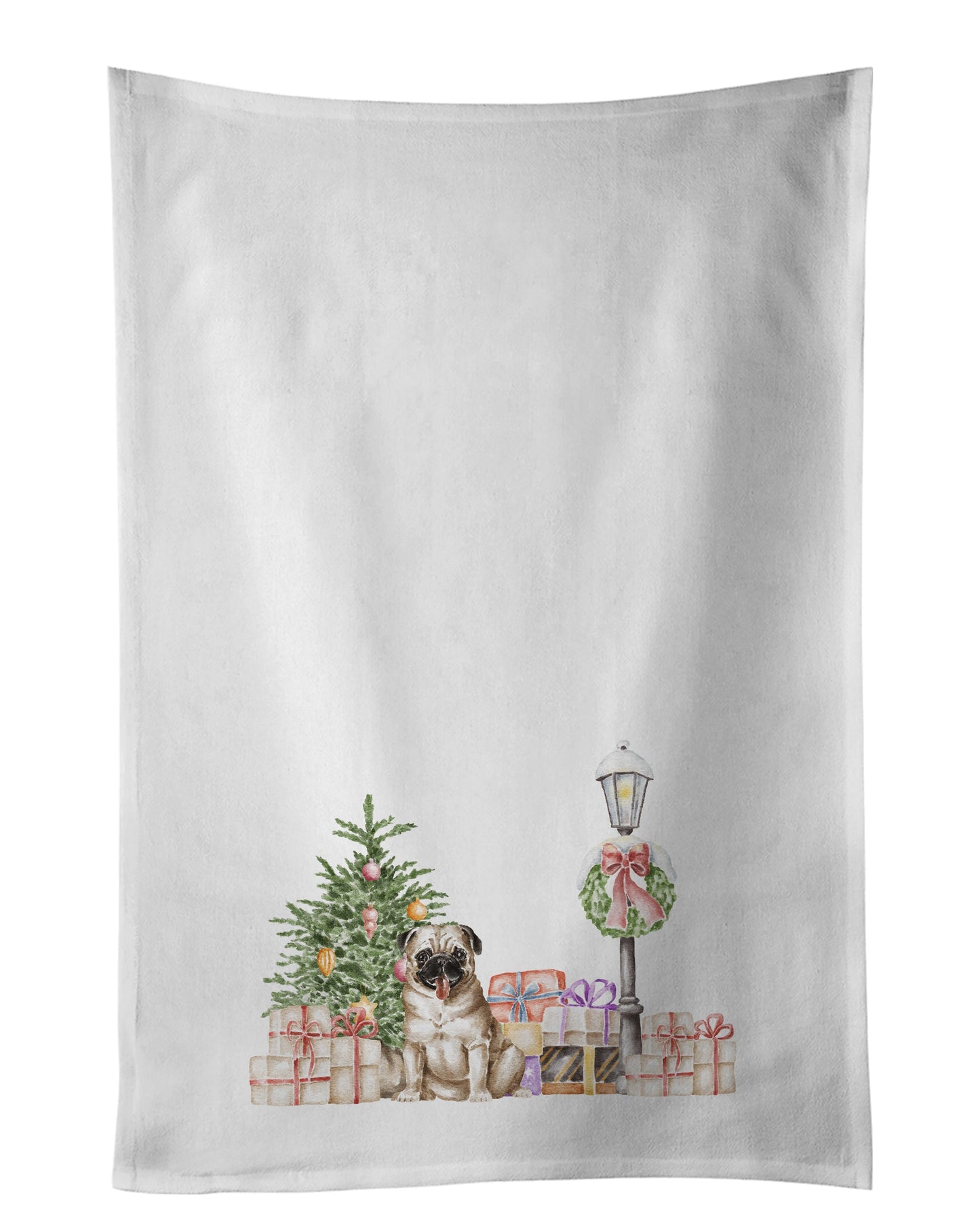 Pug Fawn with Christmas Wonderland Kitchen Towel Set of 2