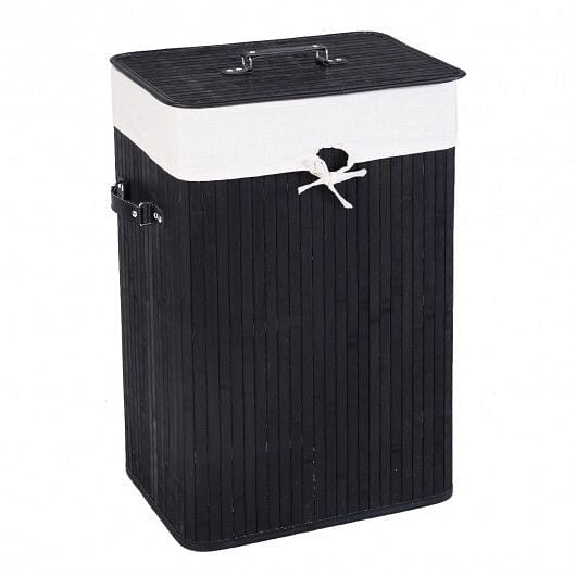Rectangle Bamboo Hamper Laundry Basket Washing Cloth Bin Storage Bag Lid 3 color-Natural