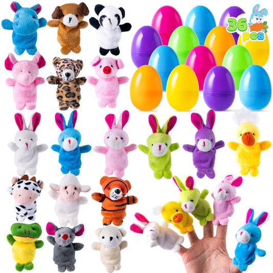 36 Packs Prefilled Easter Eggs with Toys,Easter Eggs with Finger Puppets Toys for Kids Toddler,Easter Basket Easter Goodie Bag Fillers