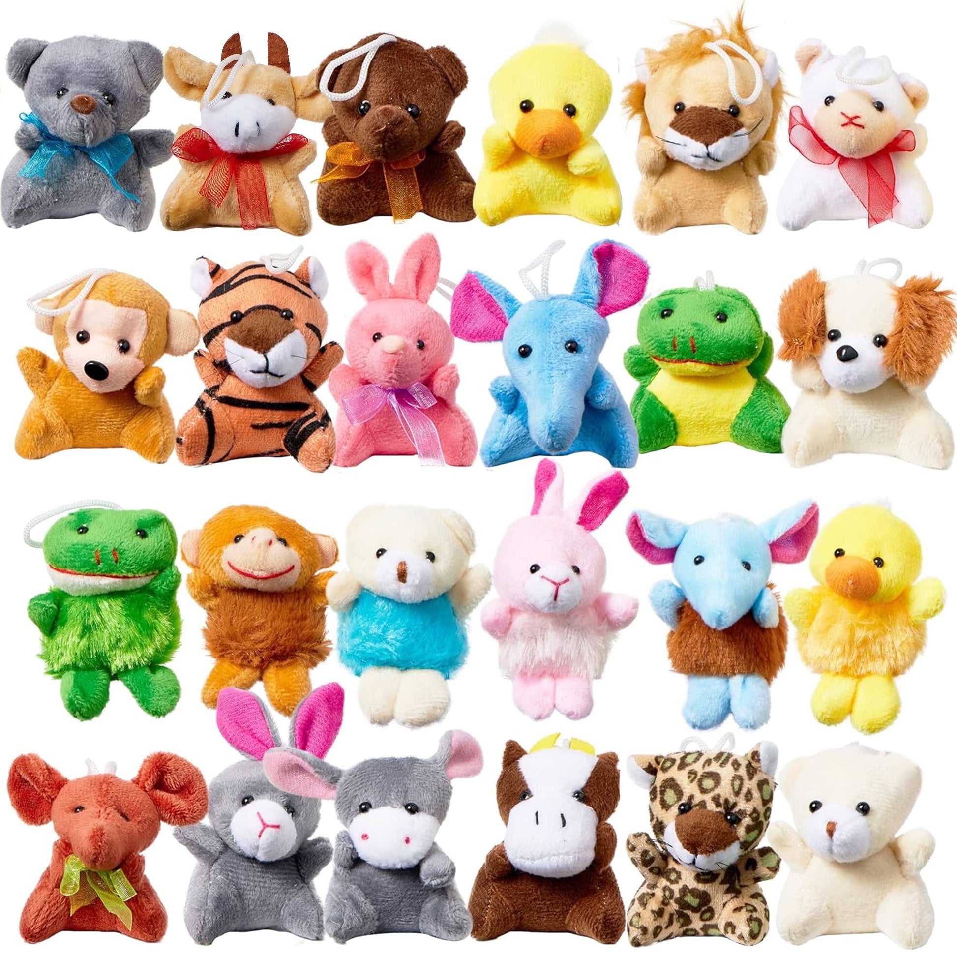 24 Pcs Party Favors for Kids 3" Mini Stuffed Animals Bulk Cute Small Plush Toys, Pinata Fillers, Animals Keychain Decoration for Boys Girls, Teacher Student Gifts Prizes, Birthday Supplies