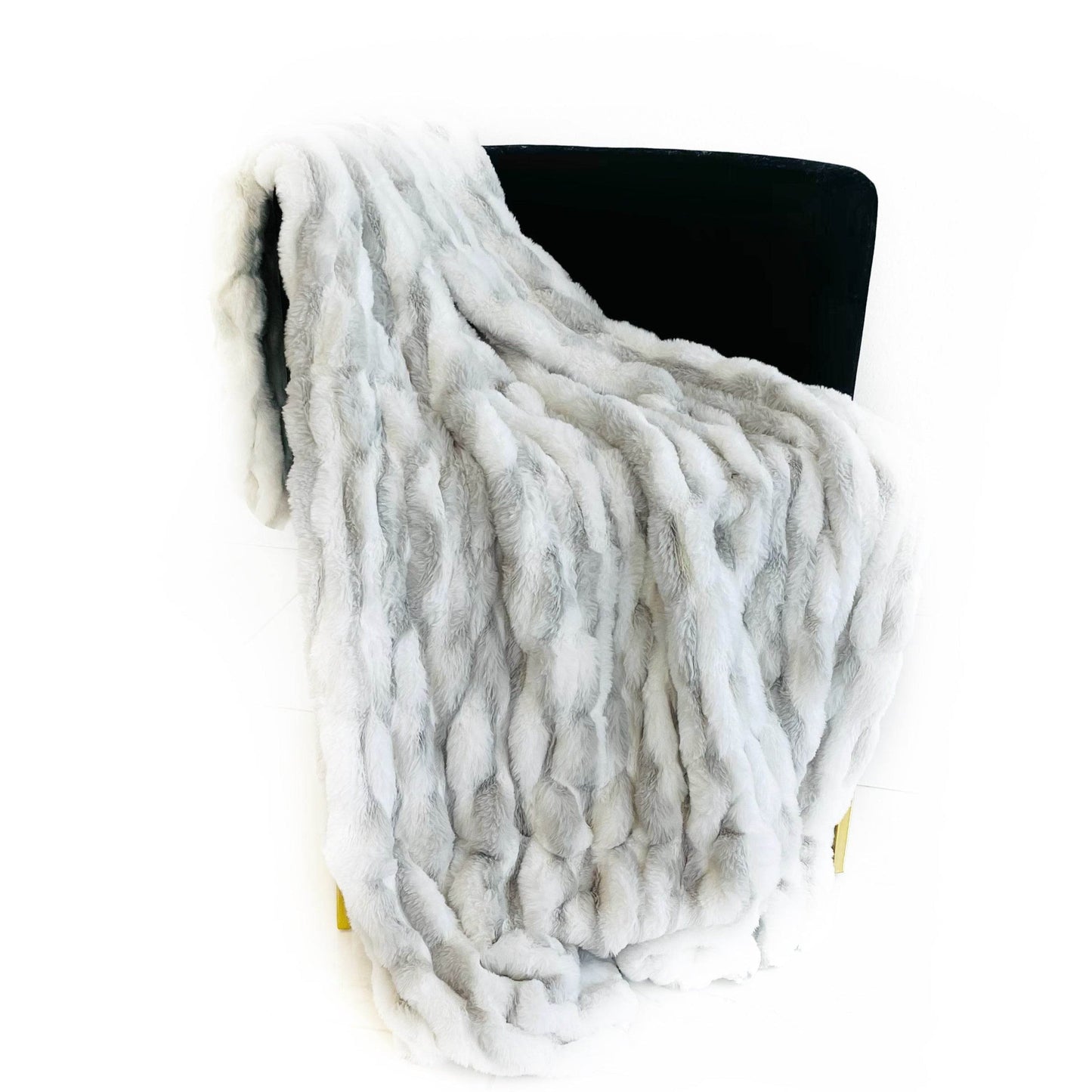 Plutus White Silver Snow Chinchilla Faux Fur Luxury Throw Blanket