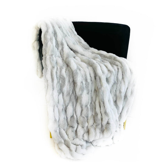 Plutus White Silver Snow Chinchilla Faux Fur Luxury Throw Blanket