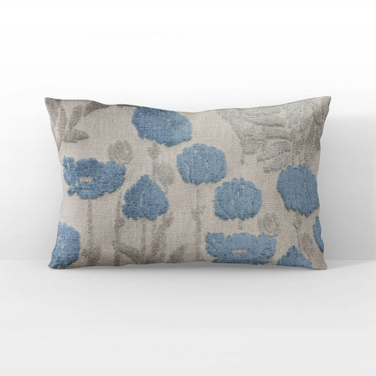 Plutus Enchanted Rose Floral Blue Gray Velvet Luxury Throw Pillow