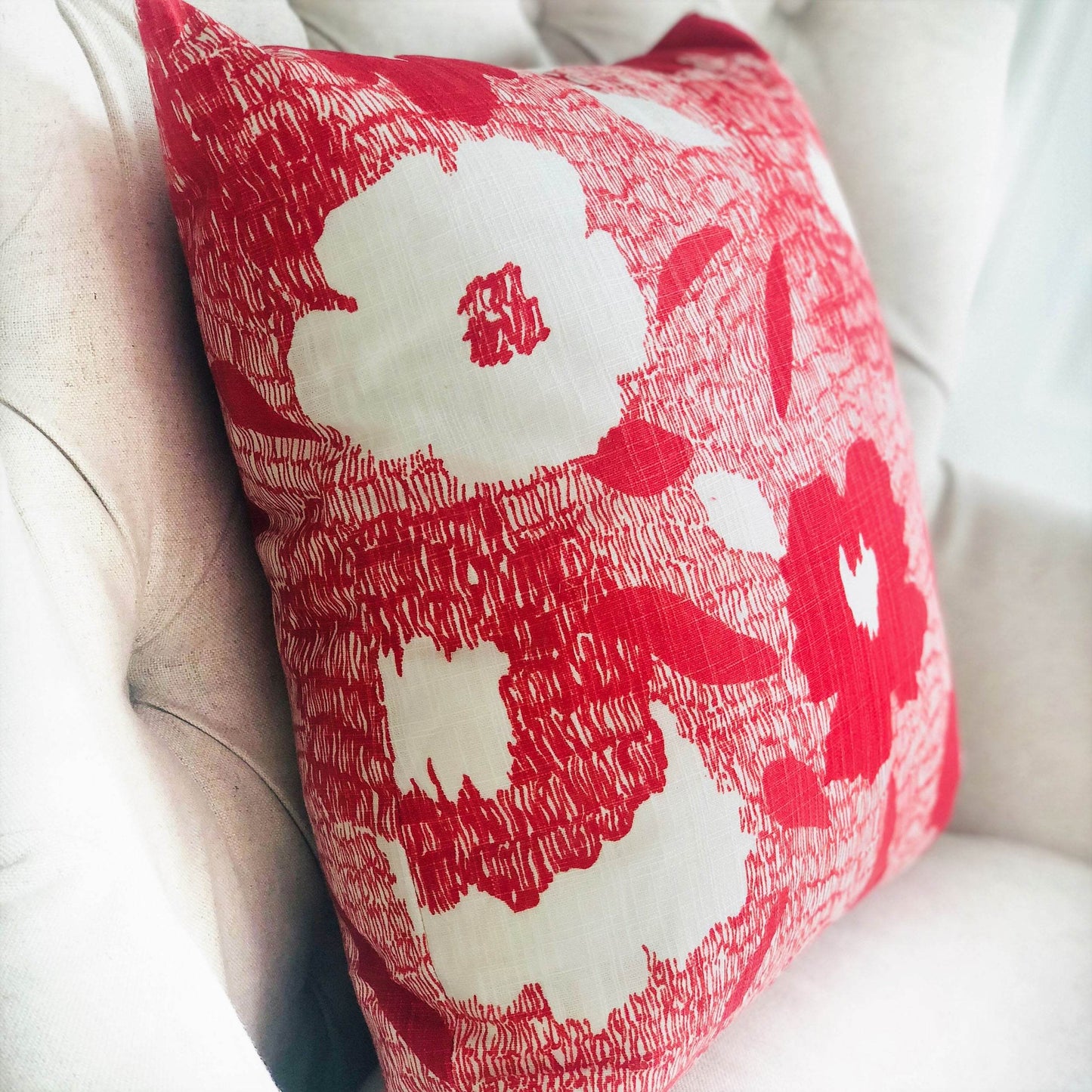 Hibiscus Red and Beige Luxury Throw Pillow-2