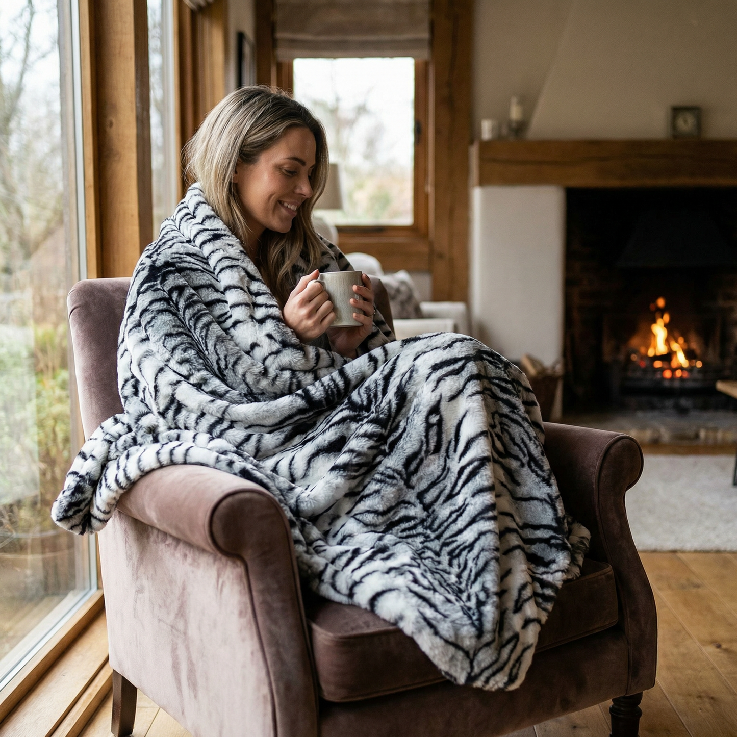 Plutus Black and White Zebra Faux Fur Luxury Throw Blanket