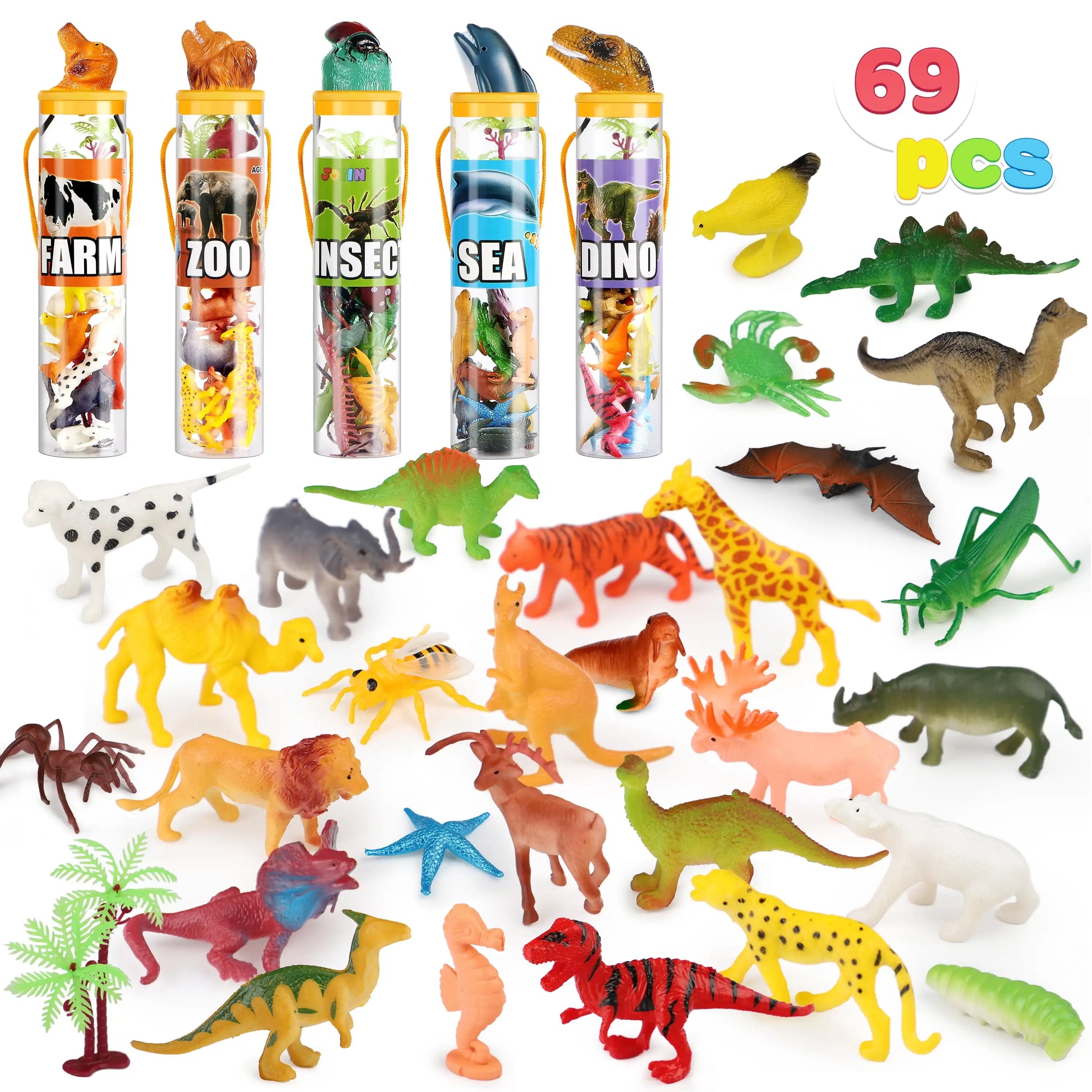 69Pcs Small Animal Figures Assorted Mini Plastic Animal Toy Tiny Little Animals for Kids Birthday Party Favor