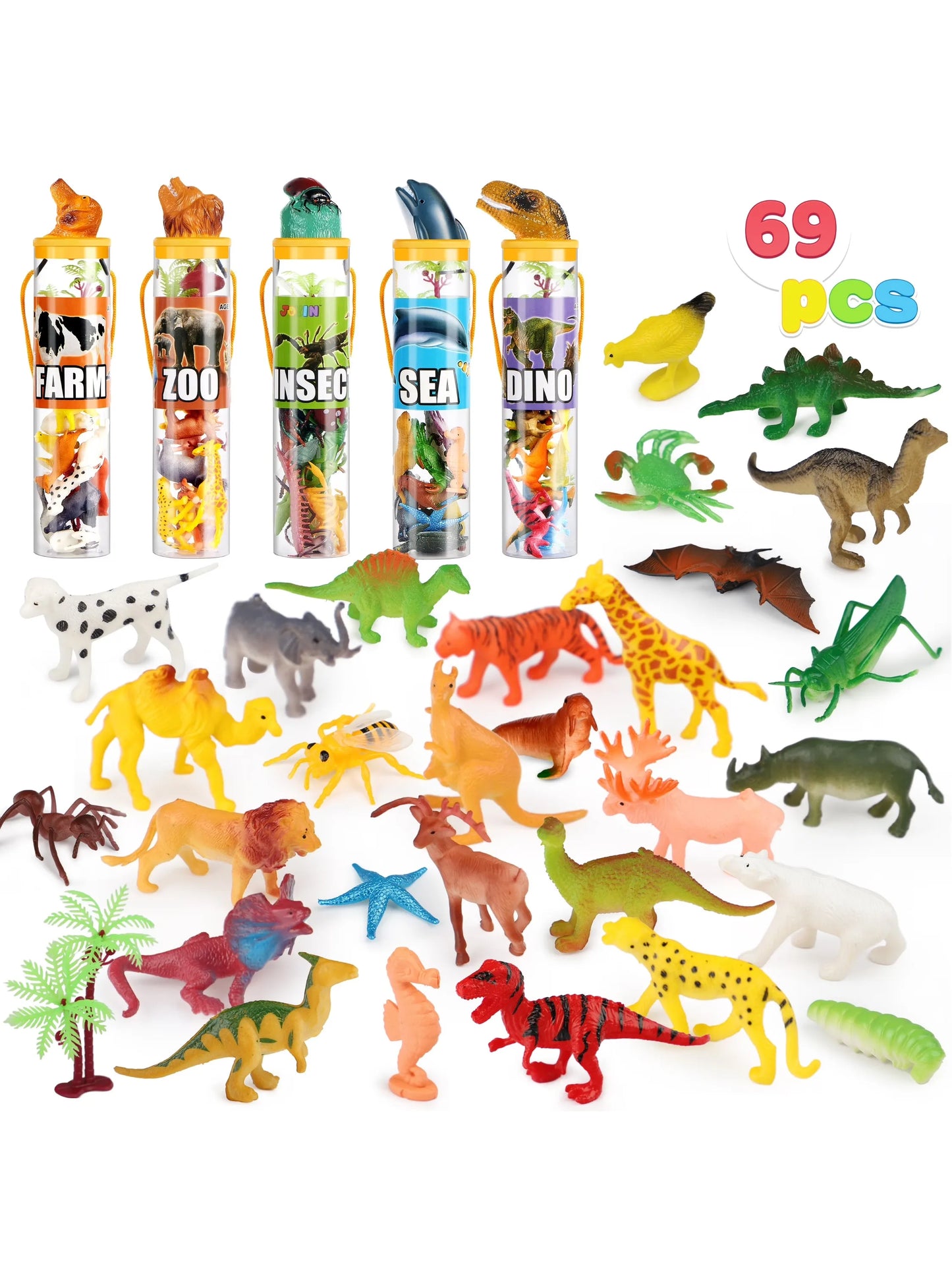 69Pcs Small Animal Figures Assorted Mini Plastic Animal Toy Tiny Little Animals for Kids Birthday Party Favor