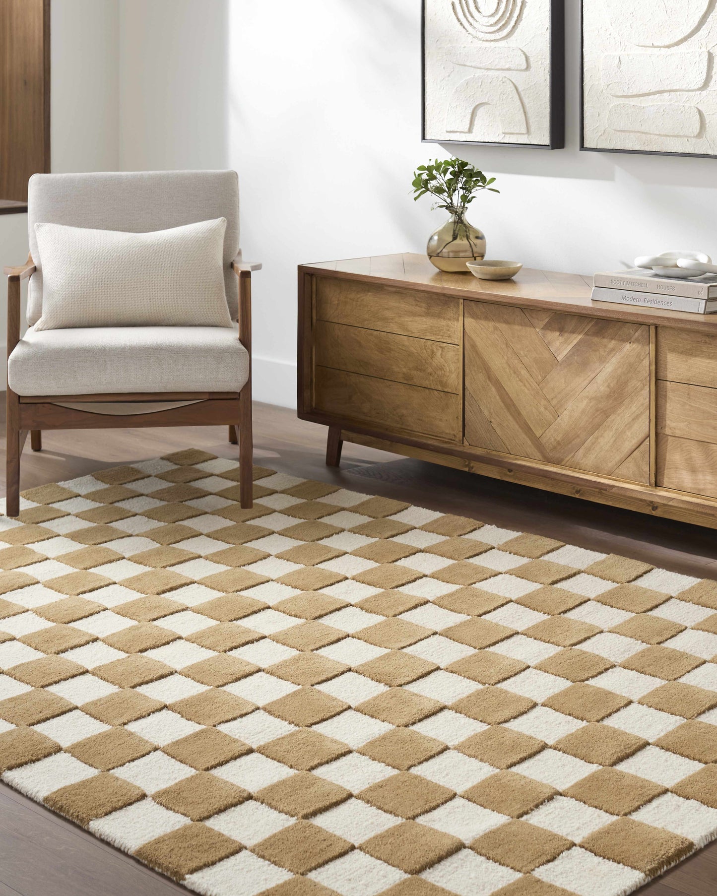 Timin Camel Checkered Area Rug