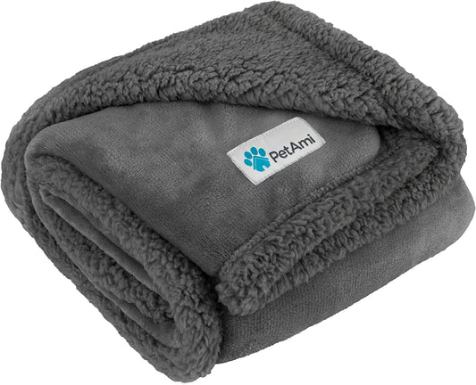 Dog Blanket for Bed, XL Pet Blanket Large Dogs, Fleece Furniture Couch Cover Protector Sofa Car Crate Kennel, Soft Sherpa Cat Throw Plush Reversible Washable, Twin 60X80 Solid Dark Gray