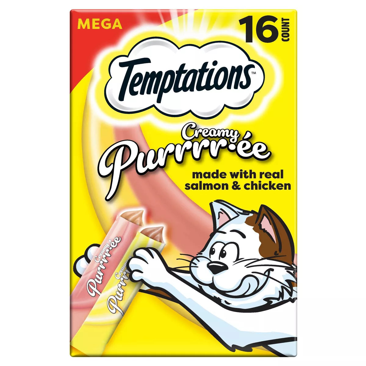 Temptations Creamy Puree with Chicken and Salmon Flavor Squeezable Lickable Variety Pack Cat Treats - 16Ct