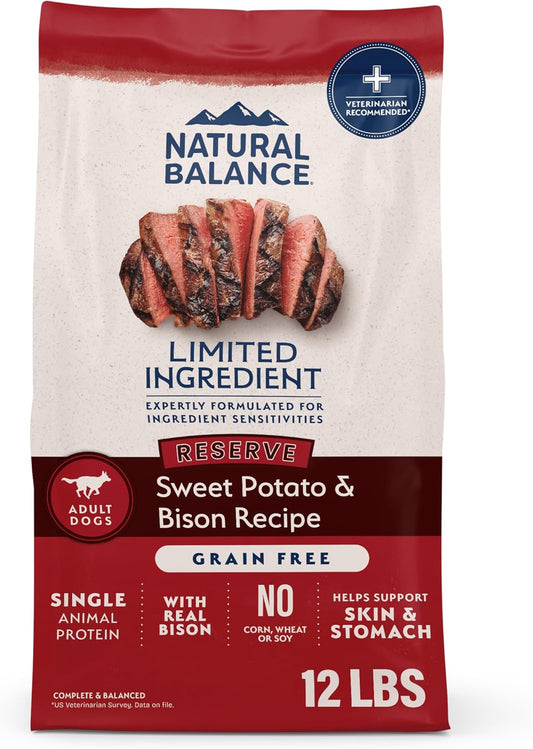 Limited Ingredient Reserve Grain Free Sweet Potato & Bison Dry Dog Food for Adults, Sensitive Stomach, 12 Lb (Pack of 1)