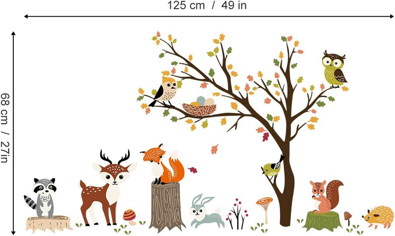 Woodland Wall Decals Animals Tree Owl Fox Deer Wall Stickers Kids Bedroom Baby Nursery Wall Decor