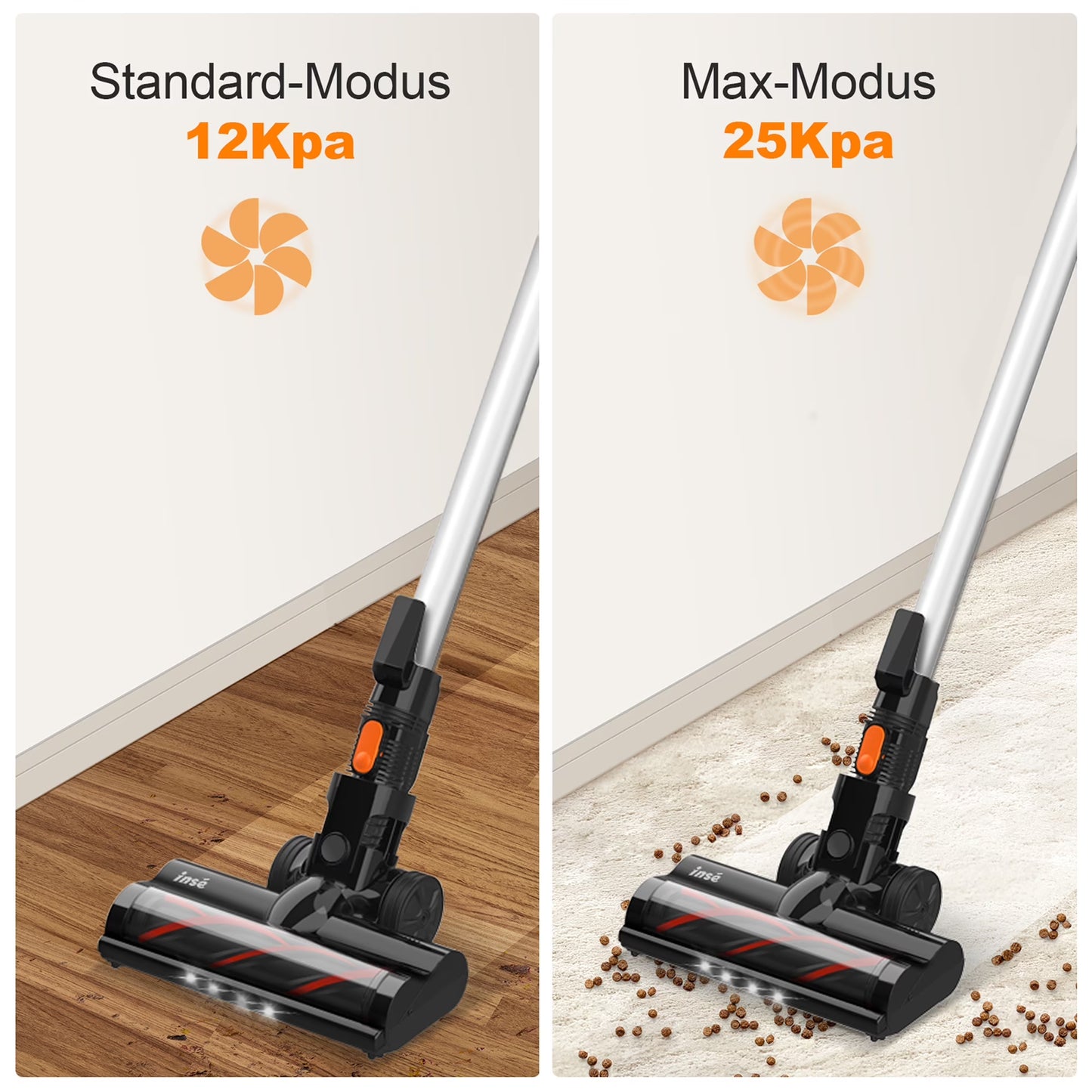 Cordless Vacuum Cleaner,25Kpa Powerful Stick Vacuum,6-In-1 Rechargeable Vacuum with 2500Mah Battery up to 45Mins Runtime,300W Brushless Motor Cordless Vacuum for Pet Hair Hard Floor Carpet