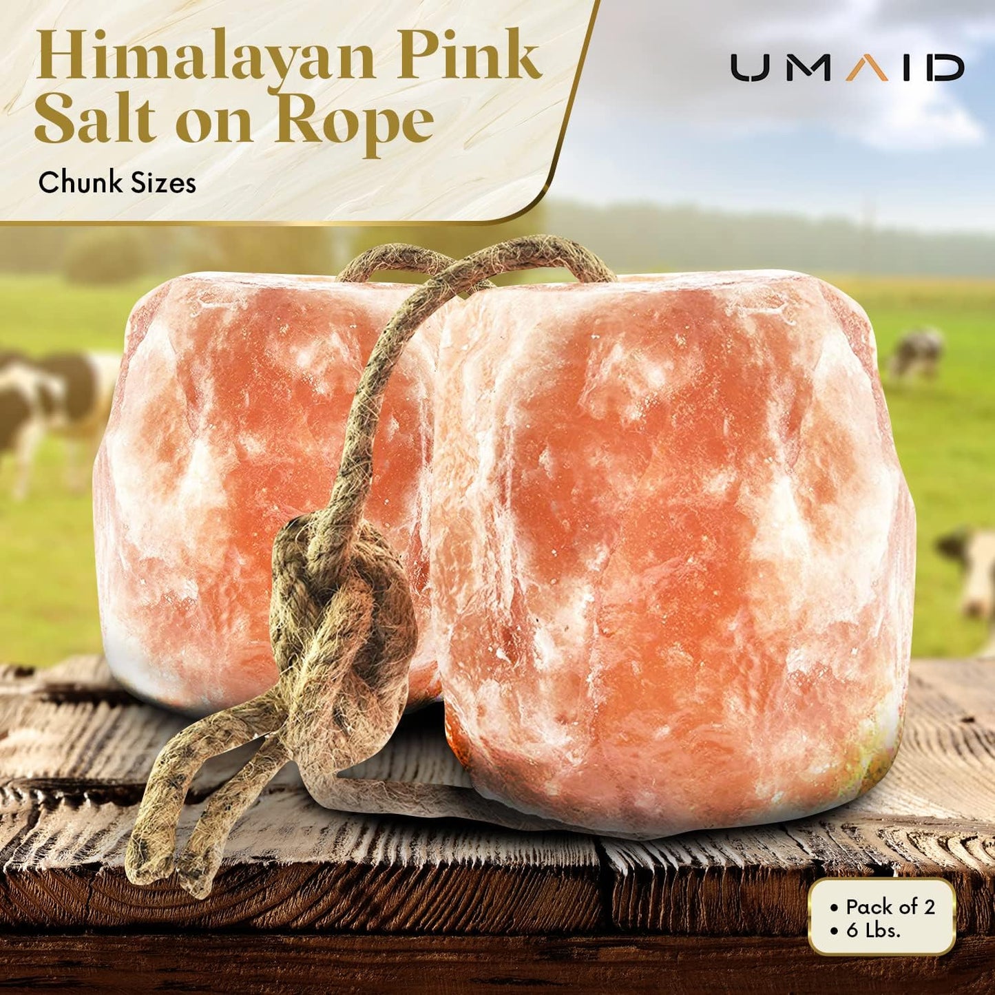 Himalayan Salt Lick 6 Lbs on Rope for Horse, Deer, Goat, and Livestock Animals - Himalayan Salt Block 1 Pack