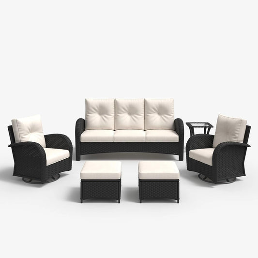 6 Piece Outdoor Patio Furniture Set Sectional Swivel Rocker Chairs