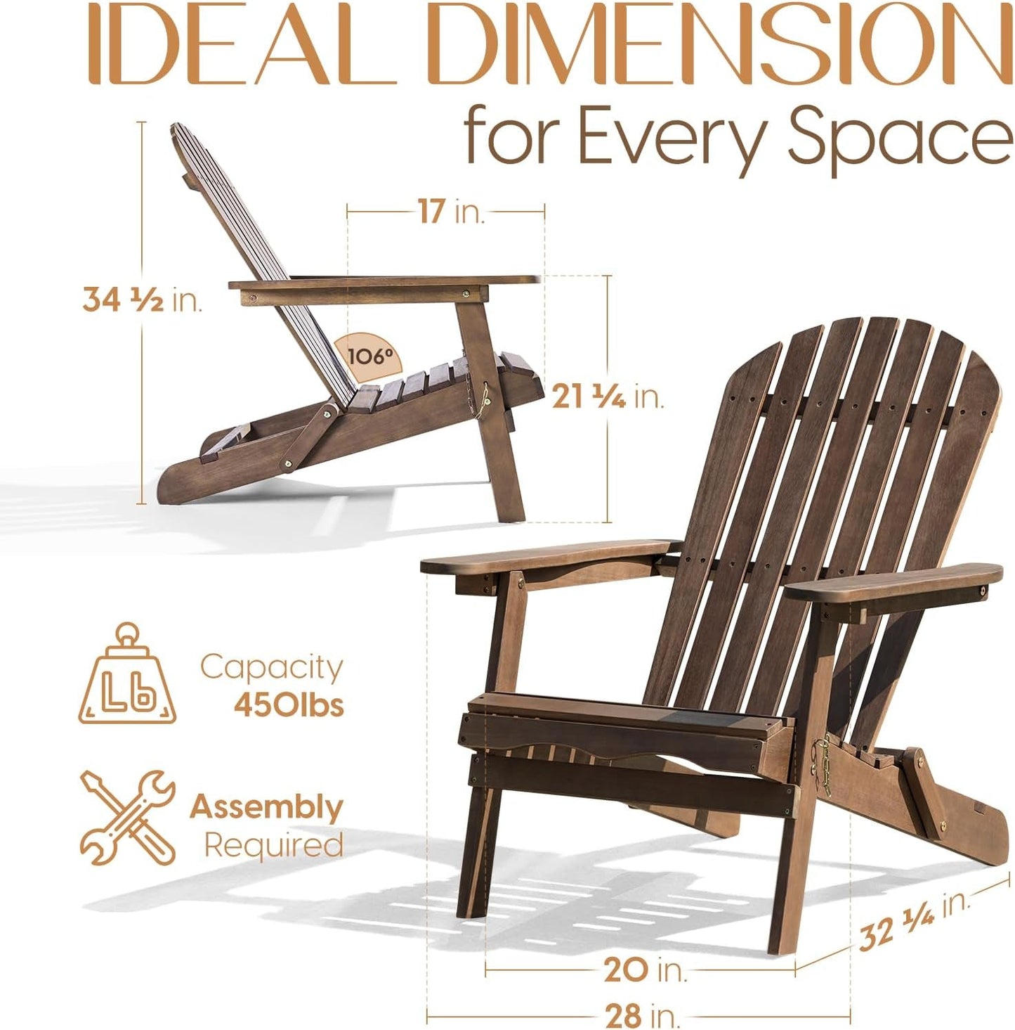 Outdoor Adirondack Chair Set Foldable Pre-Assembled Comfort