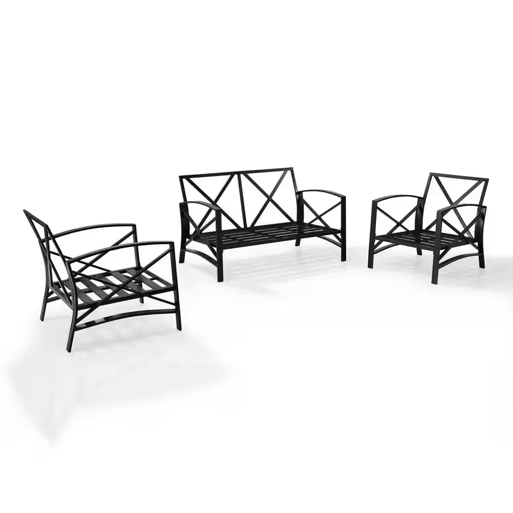 Kaplan 3-Piece Metal Patio Outdoor Seating Set with Mist Cushion - Loveseat, 2-Outdoor Chairs
