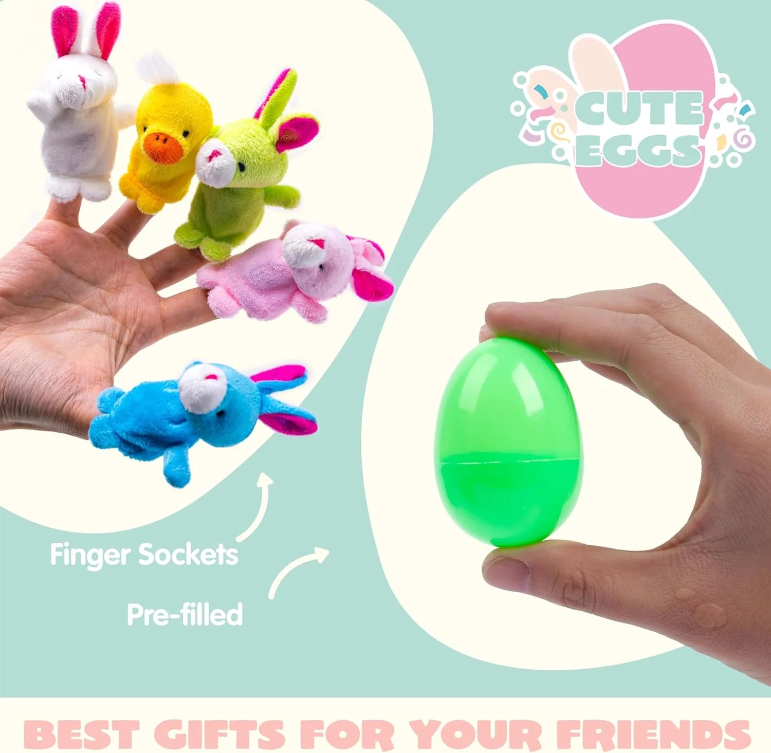 36 Packs Prefilled Easter Eggs with Toys,Easter Eggs with Finger Puppets Toys for Kids Toddler,Easter Basket Easter Goodie Bag Fillers
