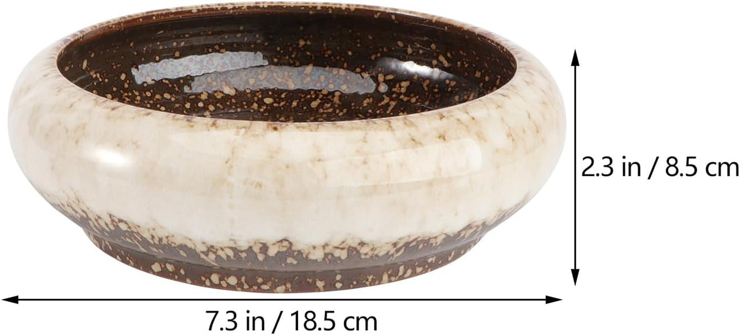 7.3 Inch Ceramic Succulent Planter, Shallow round Bonsai Pot with Drainage for Indoor Outdoor Plants, Decorative Ceramic Flower Container for Home Decor