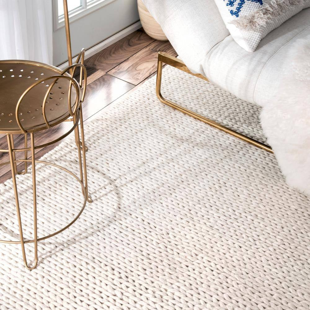Caryatid Chunky Woolen Cable Off-White Doormat 3 Ft. X 5 Ft. Area Rug