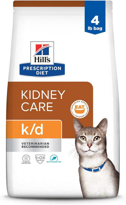 K/D Kidney Care Dry Cat Food, Ocean Fish, 4 Lb. Bag
