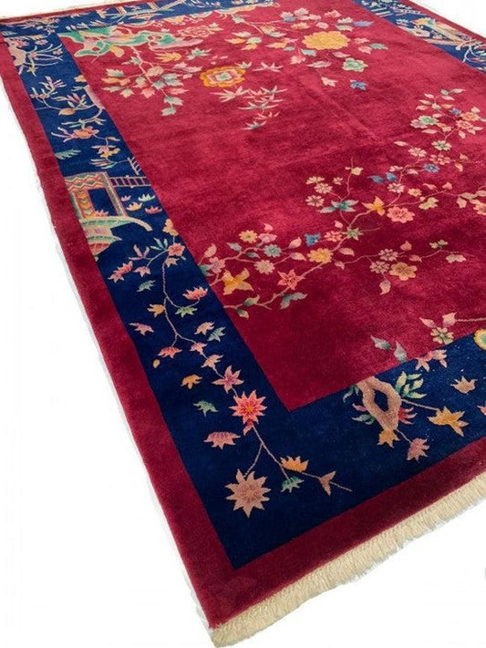 Canvello Chinese Art Deco Antique Red Rugs - 8'9'' X 11'3''