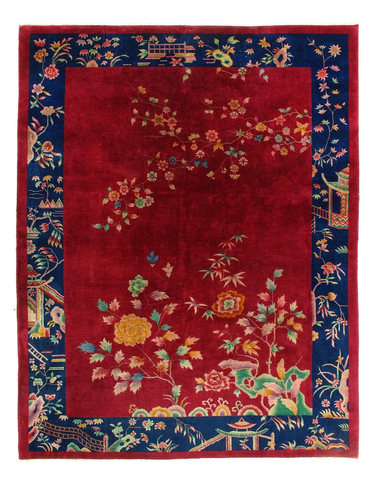 Canvello Chinese Art Deco Antique Red Rugs - 8'9'' X 11'3''